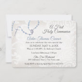 ロザリオとレースの最初のコミューオンブルー 招待状 (正面)