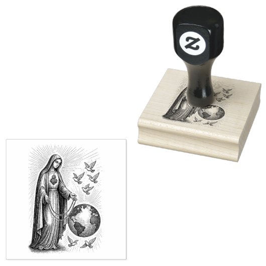 ロザリオと世界とファティマの我々の女性 ラバースタンプ (押印)
