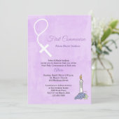 ロザリオビーズ,ロウソク,薄紫ファーストコミュニオン招待状 招待状 (スタンド正面)