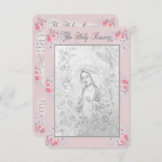 ロザリオ祈りの言葉カードと私のオリジナルスケッチ 招待状 (正面/裏面)