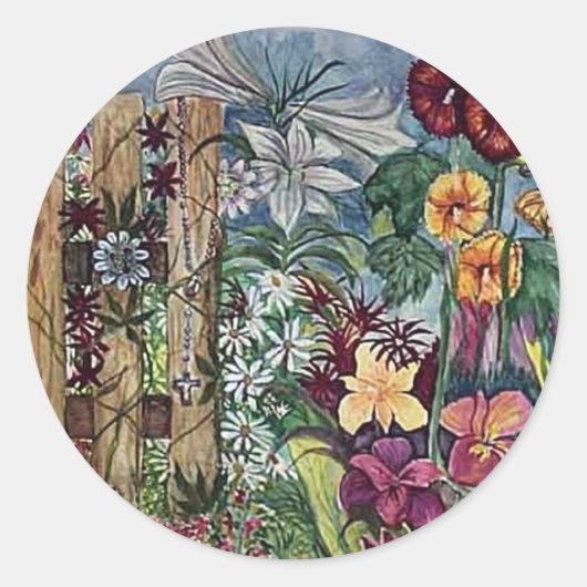 ロザリオ祈りの言葉ガーデンウォーターカラー ラウンドシール (正面)