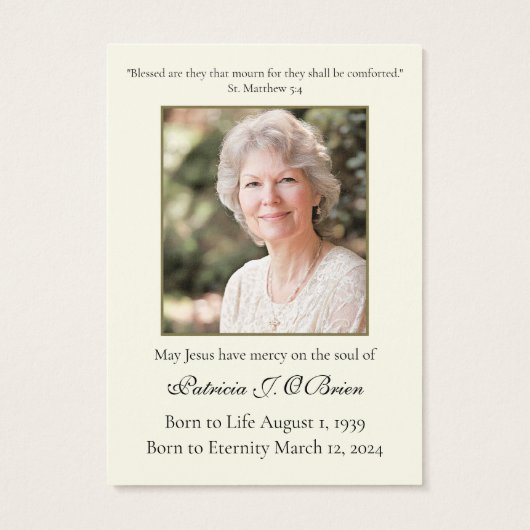 ロザリオ葬儀記念祈りの言葉ホリーカード (裏面)