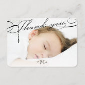 ロザリオ・クロスモノグラムスクリプト写真の宗教的 サンキューカード (正面)