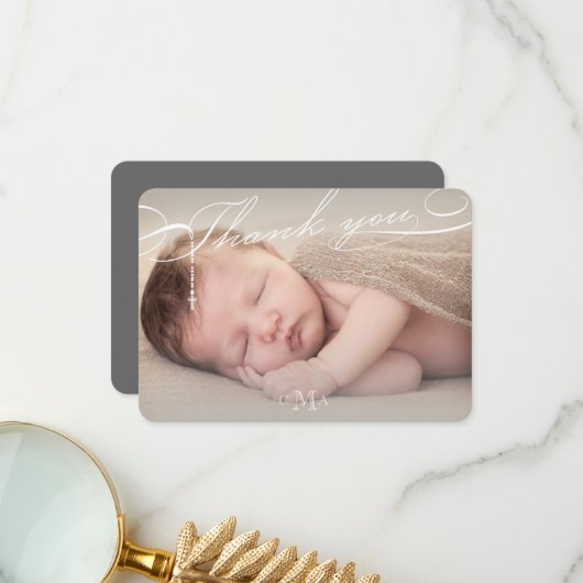 ロザリオ・クロス・モノグラム・スクリプト写真宗教 サンキューカード (正面/裏面インサイチュ)