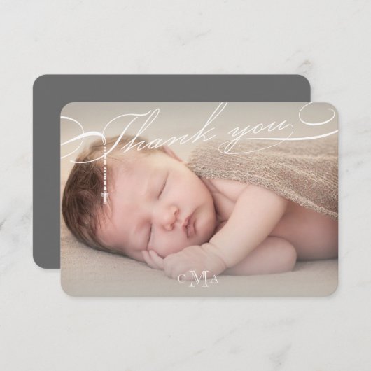 ロザリオ・クロス・モノグラム・スクリプト写真宗教 サンキューカード (正面/裏面)