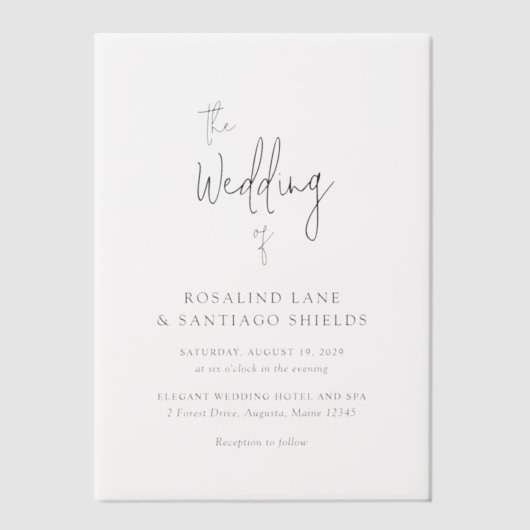 ロザリンドモダンタイポグラフィエレガントウェディング ベラム紙招待状 (正面)