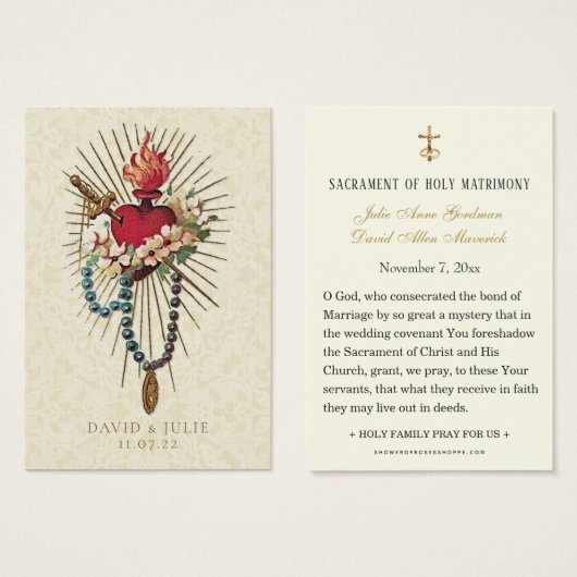 ロザリーメアリーハート結婚カトリック祈りの言葉カード (正面&裏面)