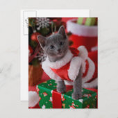 ロシアので青い子ネコおよびクリスマス2 シーズンポストカード (正面/裏面)