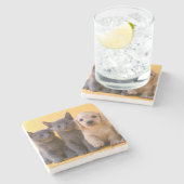 ロシアので青い子ネコおよびダックスフントの子犬 ストーンコースター (横)