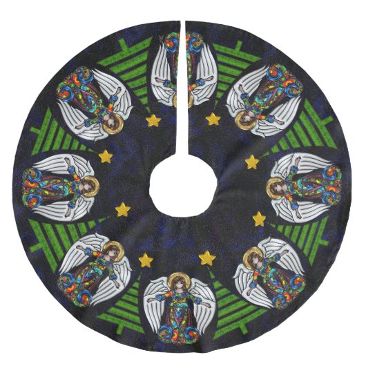 ロシアのなアイコン守り神およびクリスマスツリー ブラッシュドポリエステルツリースカート (正面)