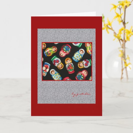 ロシアのなネスティング人形の挨拶状 カード (黄色い花)