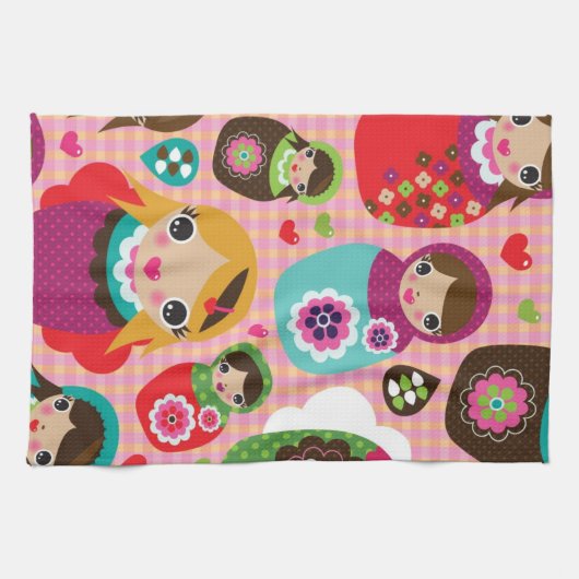 ロシアのな人形のイラストレーションの背景 キッチンタオル (横)