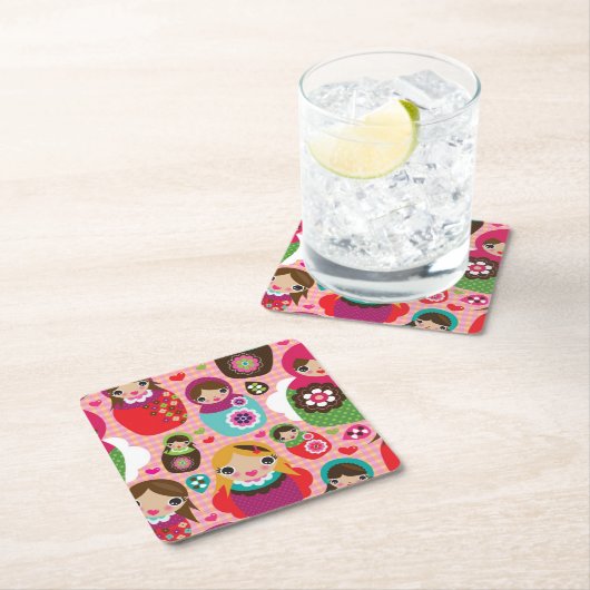 ロシアのな人形のイラストレーションの背景 スクエアペーパーコースター (インサイチュ)