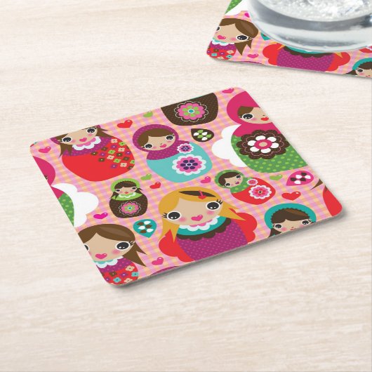 ロシアのな人形のイラストレーションの背景 スクエアペーパーコースター (アングル)