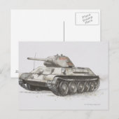 ロシアのなT-34戦車、側面図 ポストカード (正面/裏面)