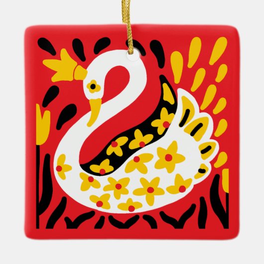 ロシアのスタイルおとぎ話ク王室のラス白鳥 セラミックオーナメント (正面)