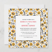 ロシアのフォークアートイエローフラワー結婚ズ 招待状 (正面)