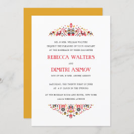 ロシアのフォークアートホクロマフラワーフォーマル結婚ズ 招待状