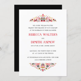 ロシアのフォークアートホクロマフラワーフォーマル結婚ズ 招待状