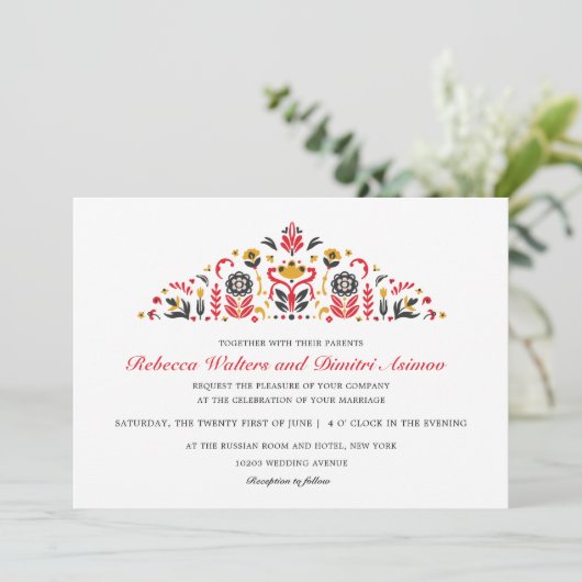 ロシアのフォークアートホクロマフラワー結婚ズ 招待状 (スタンド正面)