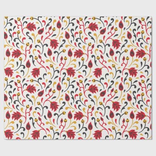 ロシアのフォークアートレッドイエローブラック葉 ラッピングペーパー (フラット)