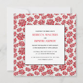 ロシアのフォークアートレッド結婚フラワーズインビタ 招待状 (正面)
