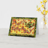 ロシアのフォークハッピーバースデー カード (黄色い花)