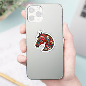 ロシアのホクhloma花柄の馬の頭の民芸ステッカー シール (スマートフォン)