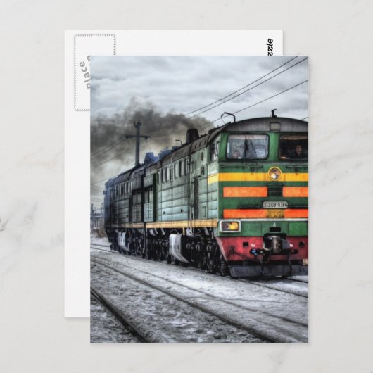 ロシアの列車の機関車 ポストカード (正面/裏面)