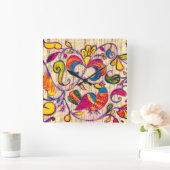 ロシアの北フォークアートバード スクエア壁時計 (ホーム)