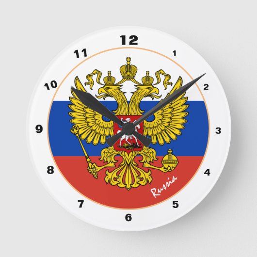 ロシアの国旗とロシアトレンディーファッション/デザイン ラウンド壁時計 (正面)