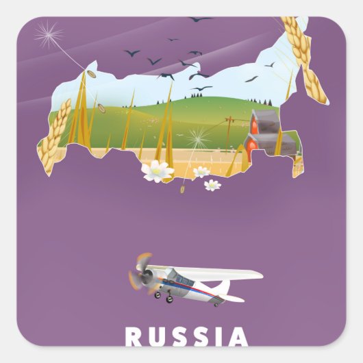 ロシアの地図の旅行ポスター スクエアシール (正面)