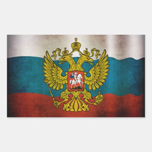 ロシアの旗を振っている 長方形シール (正面)
