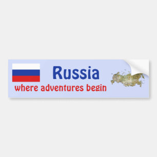 ロシアの旗 + 地図のバンパーステッカー バンパーステッカー