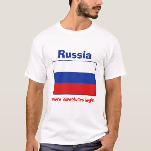 ロシアの旗 + 地図 + 文字のTシャツ Tシャツ