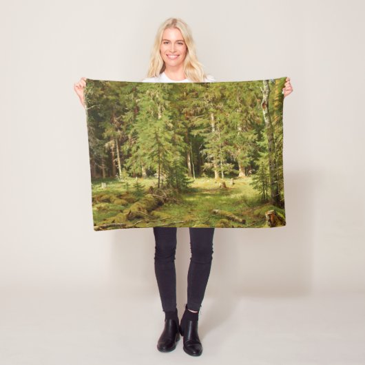 ロシアの林(素朴横) (緑の森) フリースブランケット (インサイチュ)