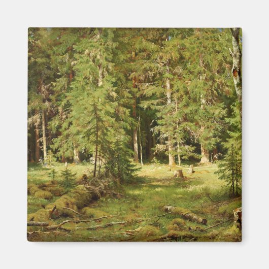 ロシアの林(素朴横) （緑の森） マグネット (正面)