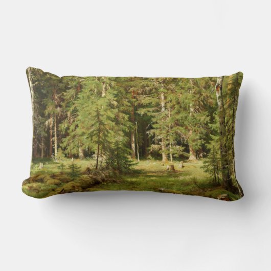 ロシアの林(素朴横) （緑の森） ランバークッション (正面)