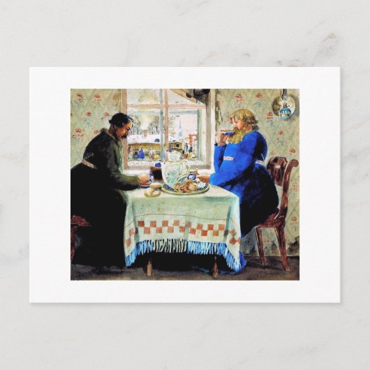 ロシアの男性とお茶 ポストカード (正面)