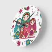 ロシアの白人形 ラウンド壁時計 (傾斜)