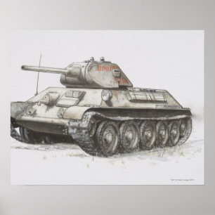 ロシアのT-34戦車、側面視。 ポスター