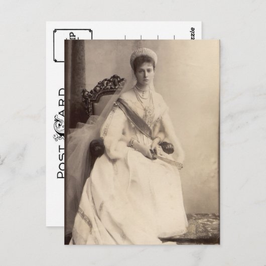 ロシアのTsarina Alexandra、ロマーノフティアラ&ファン ポストカード (正面/裏面)