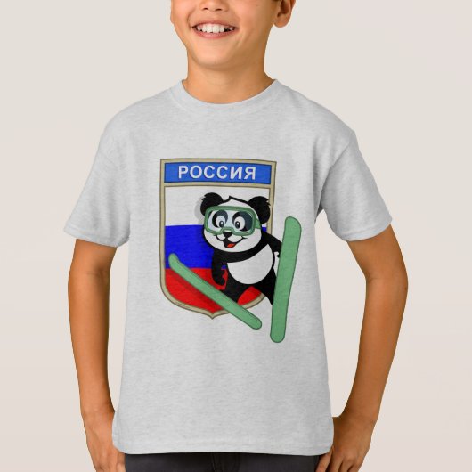 ロシアスキージャンプのパンダ Tシャツ (正面)