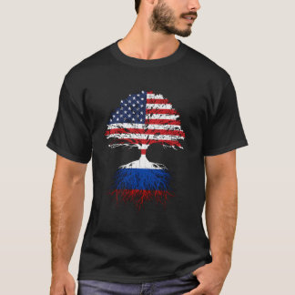 ロシアルーツロシアのアメリカ国旗の移民シティズ Tシャツ