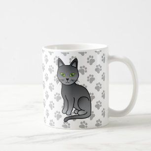 ロシアンブルーのかわいいキャラクター猫のイラストと肉球 コーヒーマグカップ