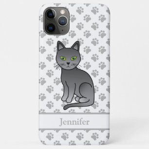 ロシアンブルーのかわいいキャラクター猫イラストと名前 iPhone 11 PRO MAXケース
