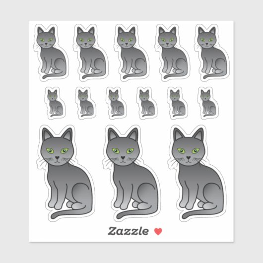 ロシアンブルーのかわいいキャラクター猫イラスト シール (シート)