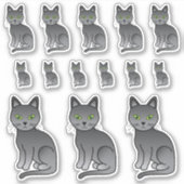 ロシアンブルーのかわいいキャラクター猫イラスト シール (正面)