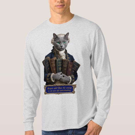 ロシアンブルーのイマニュエル・カント猫 Tシャツ (正面)
