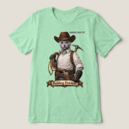 ロシアンブルーのカウボーイキャット – 自由を築く トライブレンドＴシャツ